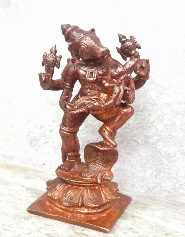 Brownish-Orange_Copper_Idols,_3.5_Inches,_Handmade_Bhu_Varaha,_280G,_Patina_Antique_Finish,_Pack_Of_1_Piece