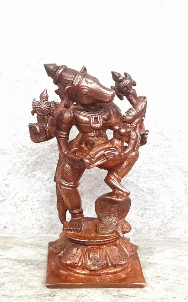 Brownish-Orange_Copper_Idols,_3.5_Inches,_Handmade_Bhu_Varaha,_280G,_Patina_Antique_Finish,_Pack_Of_1_Piece