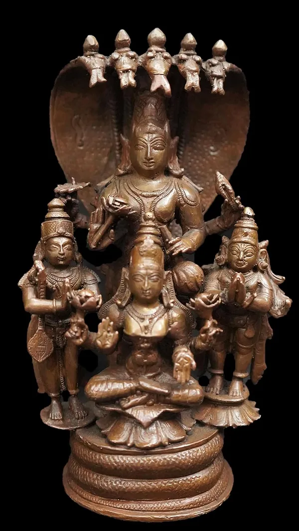 Brownish-Orange_Copper_Idols,_19_Cm,_Handmade_Sitting_Lakshmi_Narayana_With_Mahalakshmi,_Adhiseha,_Garuda,_Naradha_2.223_Kg,_Patina_Antique_Finish,_Pack_Of_1_Piece