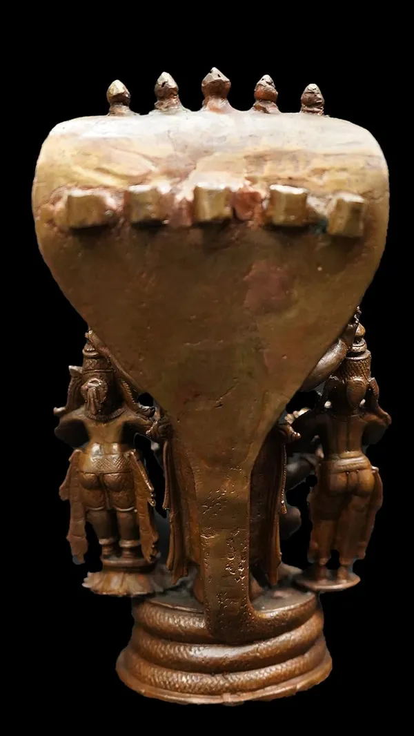 Brownish-Orange_Copper_Idols,_19_Cm,_Handmade_Sitting_Lakshmi_Narayana_With_Mahalakshmi,_Adhiseha,_Garuda,_Naradha_2.223_Kg,_Patina_Antique_Finish,_Pack_Of_1_Piece