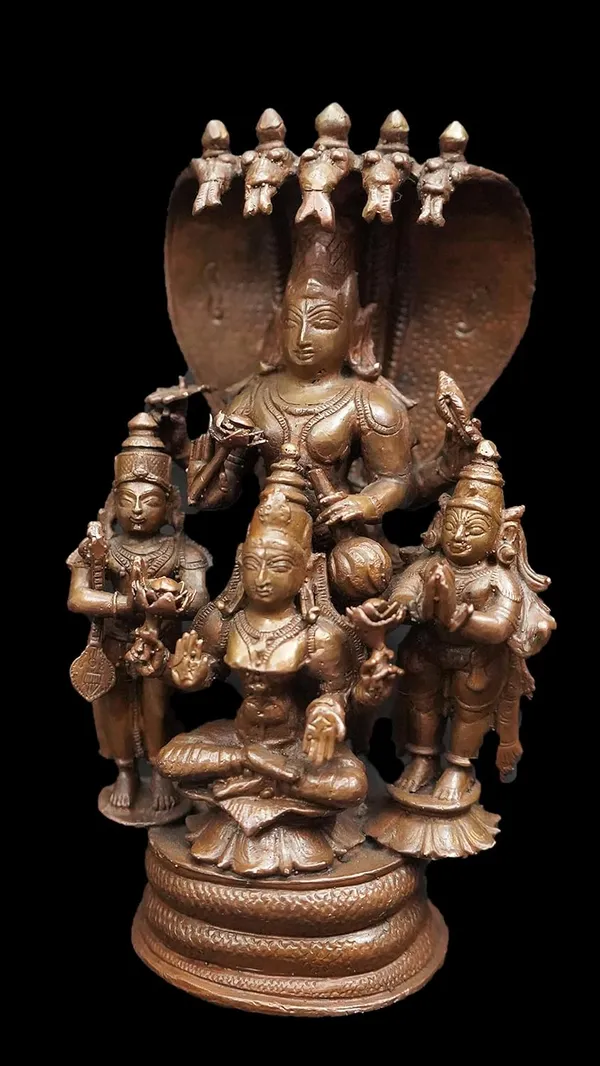 Brownish-Orange_Copper_Idols,_19_Cm,_Handmade_Sitting_Lakshmi_Narayana_With_Mahalakshmi,_Adhiseha,_Garuda,_Naradha_2.223_Kg,_Patina_Antique_Finish,_Pack_Of_1_Piece