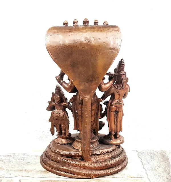 Brownish-Orange_Copper_Idols,_19_Cm,_Handmade_Sitting_Lakshmi_Narayana_With_Mahalakshmi,_Adhiseha,_Garuda,_Naradha_2.223_Kg,_Patina_Antique_Finish,_Pack_Of_1_Piece