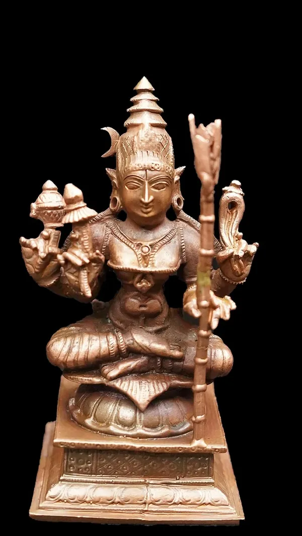 Brownish-Orange_Copper_God_Idols_Raja_Rajeshwari,_4_Inches_415_Gram,_Patina_Antique_Finish,_Pack_Of_1_Piece