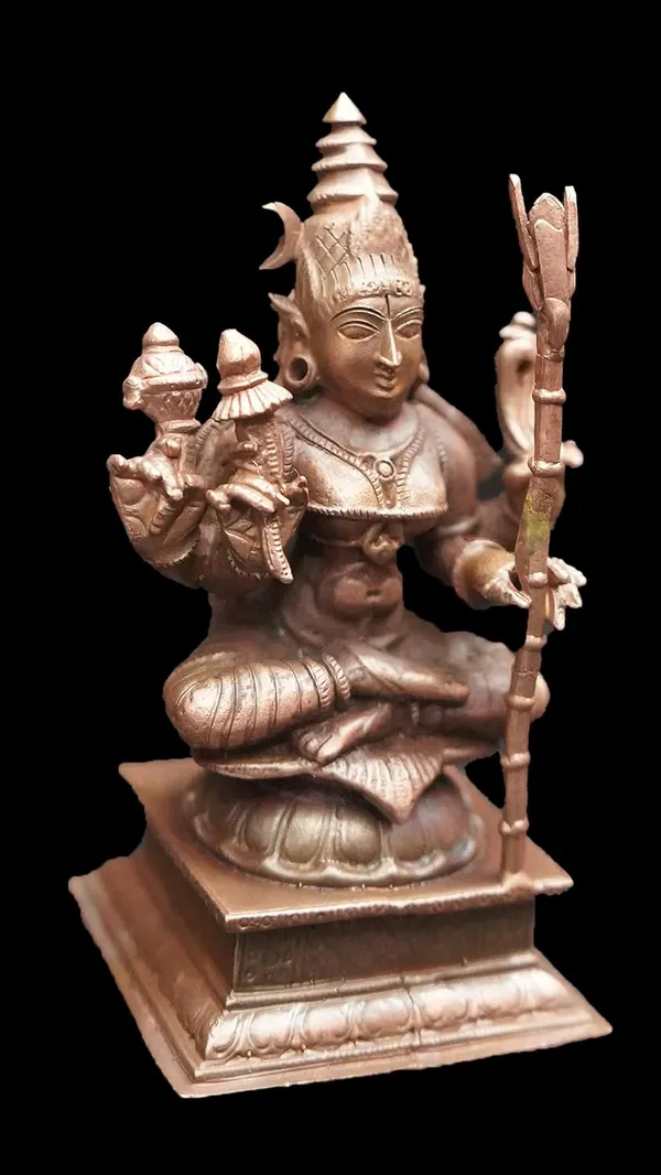 Brownish-Orange_Copper_God_Idols_Raja_Rajeshwari,_4_Inches_415_Gram,_Patina_Antique_Finish,_Pack_Of_1_Piece