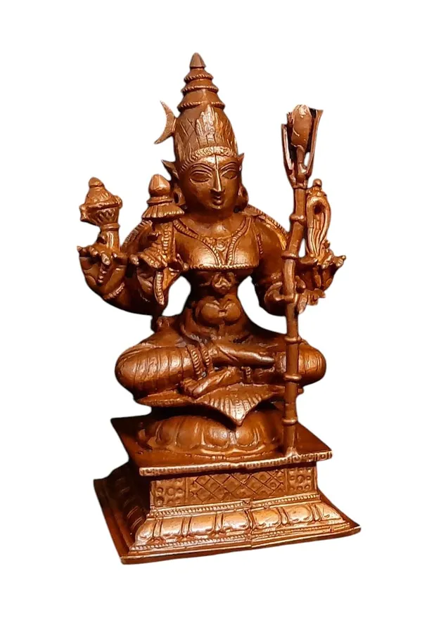 Brownish-Orange_Copper_God_Idols_Raja_Rajeshwari,_4_Inches_415_Gram,_Patina_Antique_Finish,_Pack_Of_1_Piece