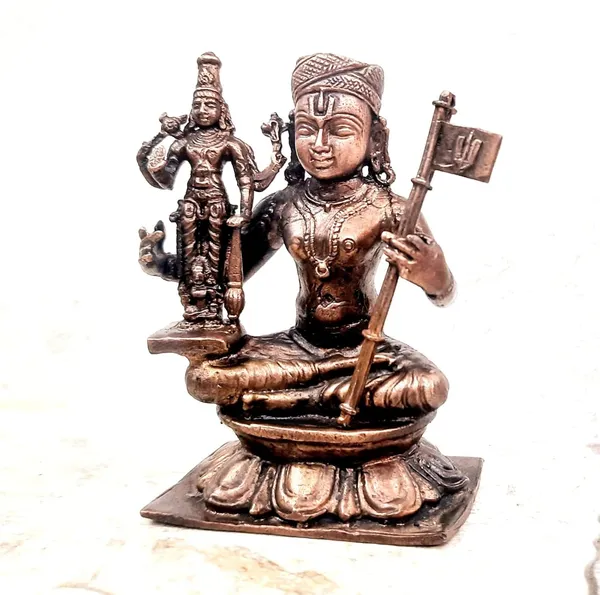 Brownish-Orange_Copper_Idols,_8.5_Cm,_Handmade_Manavala_Mahamuni_Holding_Vishnu_395_G,_Patina_Antique_Finish,_Pack_Of_1_Piece