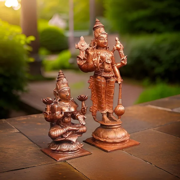 Brown_Copper_Idols_Of_God_Srinivasa_Perumal_With_Mahalakshmi,_6_Inches,_1_Kg,_Patina_Antique_Finish,_Pack_Of_2_Piece