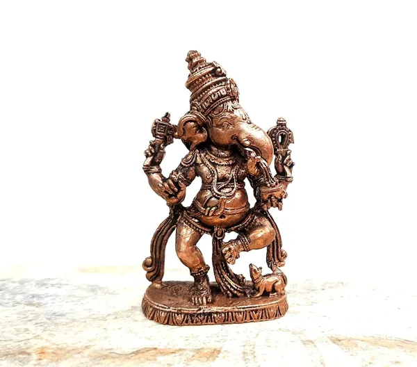 Brownish-Orange_Copper_Idols,_7.7_Cm,_Handmade_Ganesh_170Grams,_Patina_Antique_Finish,_Pack_Of_1_Piece