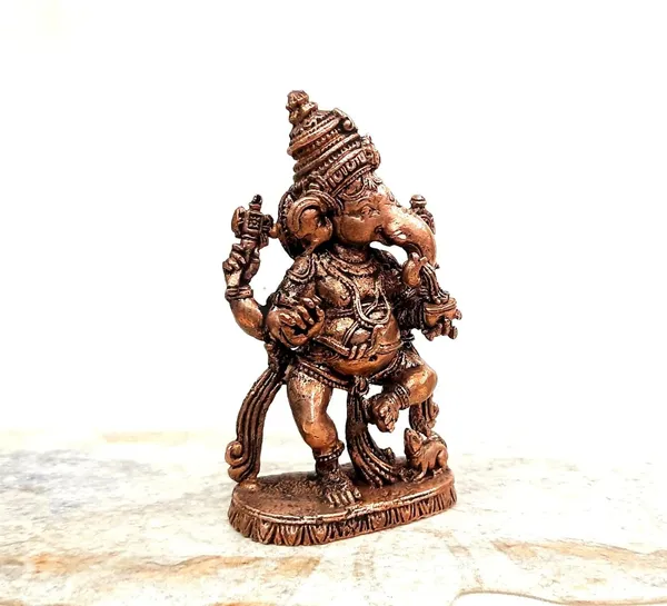 Brownish-Orange_Copper_Idols,_7.7_Cm,_Handmade_Ganesh_170Grams,_Patina_Antique_Finish,_Pack_Of_1_Piece