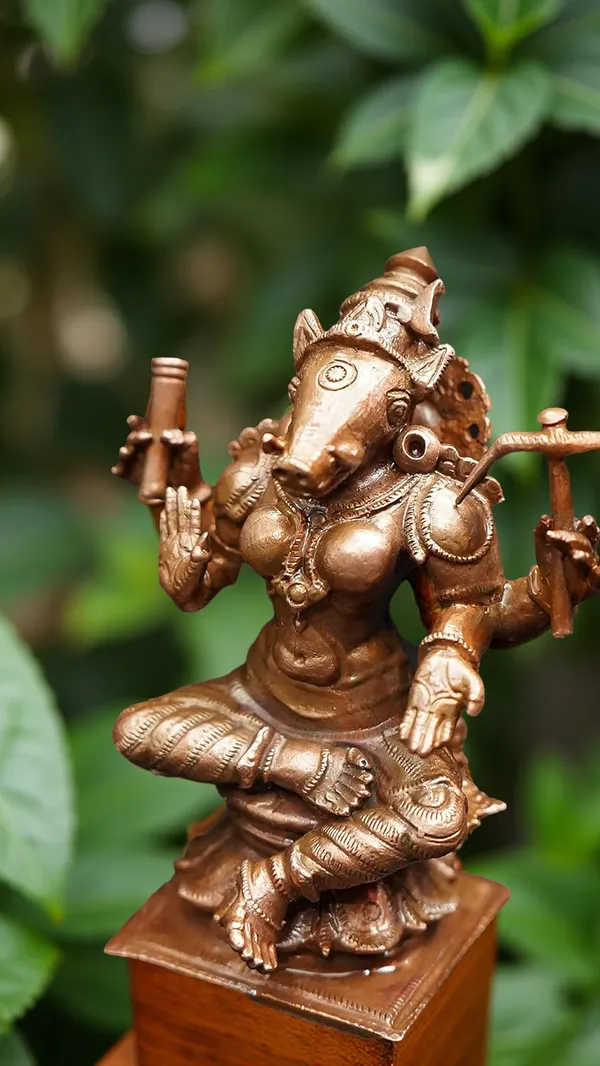 Brownish-Orange_Copper_Idols_India,_4.1_Inches,_Handmade_Goddess_Varahi,_570_Gram,_Patina_Antique_Finish,_Pack_Of_1_Piece