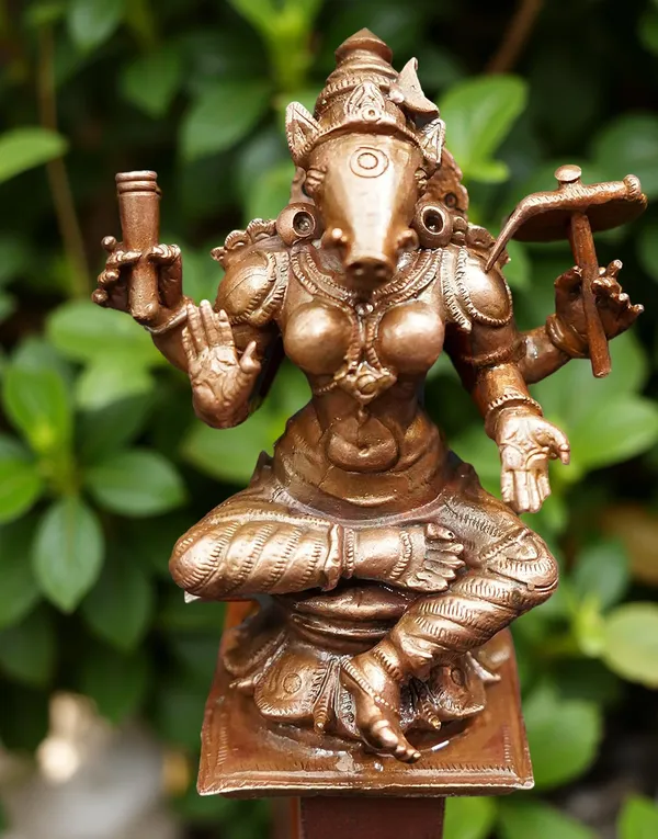 Brownish-Orange_Copper_Idols_India,_4.1_Inches,_Handmade_Goddess_Varahi,_570_Gram,_Patina_Antique_Finish,_Pack_Of_1_Piece