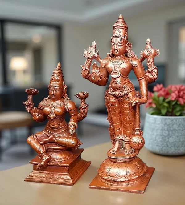 Brown_Copper_Idols_Of_God_Srinivasa_Perumal_With_Mahalakshmi,_6_Inches,_1.1_Kg,_Patina_Antique_Finish,_Pack_Of_2_Piece