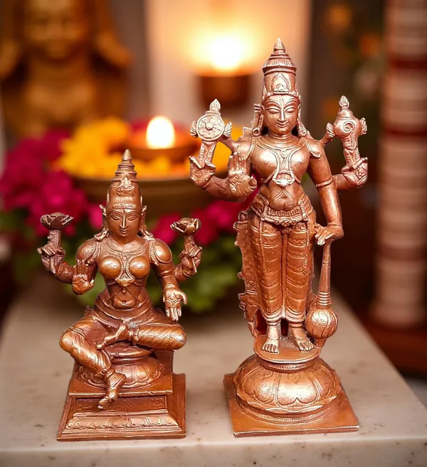 Brown_Copper_Idols_Of_God_Srinivasa_Perumal_With_Mahalakshmi,_6_Inches,_1.1_Kg,_Patina_Antique_Finish,_Pack_Of_2_Piece