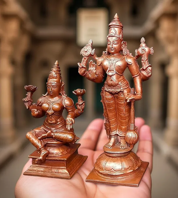 Brown_Copper_Idols_Of_God_Srinivasa_Perumal_With_Mahalakshmi,_6_Inches,_1.1_Kg,_Patina_Antique_Finish,_Pack_Of_2_Piece