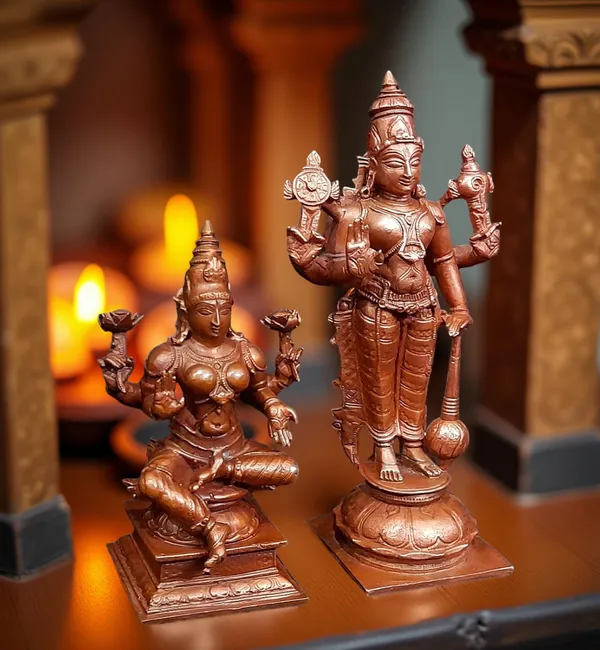 Brown_Copper_Idols_Of_God_Srinivasa_Perumal_With_Mahalakshmi,_6_Inches,_1.1_Kg,_Patina_Antique_Finish,_Pack_Of_2_Piece