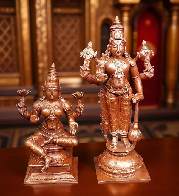 Brown_Copper_Idols_Of_God_Srinivasa_Perumal_With_Mahalakshmi,_6_Inches,_1.1_Kg,_Patina_Antique_Finish,_Pack_Of_2_Piece