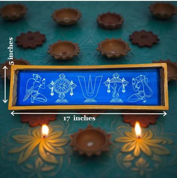 Searchers_Paradise_Shankh_Chakra_Namah_Hanuman_and_Garuda_Border_Rangoli_Stencil_Wooden17x5_Inches_Pack_of_1_Piece