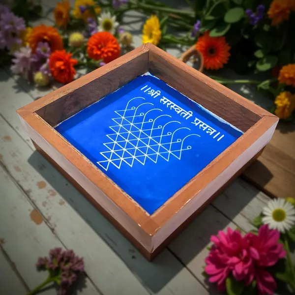 Searchers_Paradise_Saraswati_Yantra_Kolam_Rangoli_Stencil_Wooden_Small,_1_Piece_(5x5_Inches)