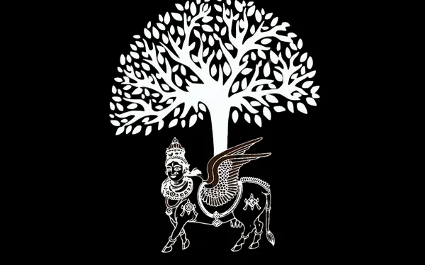 Searchers_Paradise_Karpaga_Virutcham_Tree_With_Kamadhenu_Rangoli_Stencil_Wooden_10x10_Inches_Pack_of_1_Piece