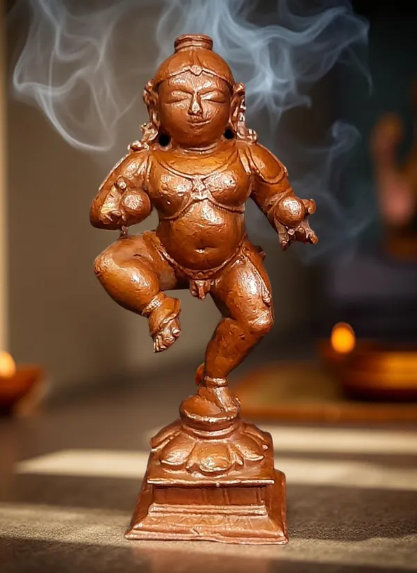Brownish-Orange_Copper_Idols_Of_God_Bal_Krishna_With_Laddu_By_Searchers_Paradise,_3.3_Inches,_150G,_Patina_Antique_Finish,_Pack_Of_1_Piece