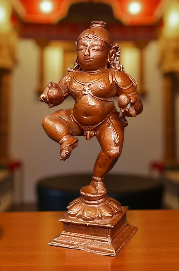 Brownish-Orange_Copper_Idols_Of_God_Bal_Krishna_With_Laddu_By_Searchers_Paradise,_3.3_Inches,_150G,_Patina_Antique_Finish,_Pack_Of_1_Piece