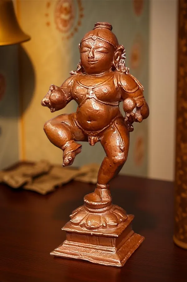 Brownish-Orange_Copper_Idols_Of_God_Bal_Krishna_With_Laddu_By_Searchers_Paradise,_3.3_Inches,_150G,_Patina_Antique_Finish,_Pack_Of_1_Piece