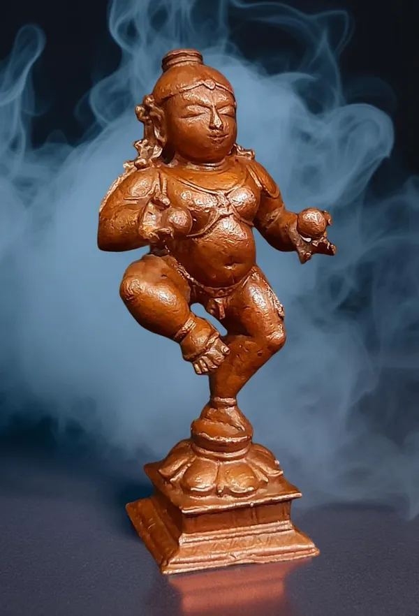 Brownish-Orange_Copper_Idols_Of_God_Bal_Krishna_With_Laddu_By_Searchers_Paradise,_3.3_Inches,_150G,_Patina_Antique_Finish,_Pack_Of_1_Piece