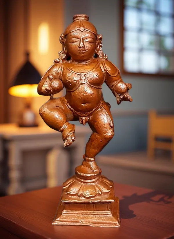 Brownish-Orange_Copper_Idols_Of_God_Bal_Krishna_With_Laddu_By_Searchers_Paradise,_3.3_Inches,_150G,_Patina_Antique_Finish,_Pack_Of_1_Piece