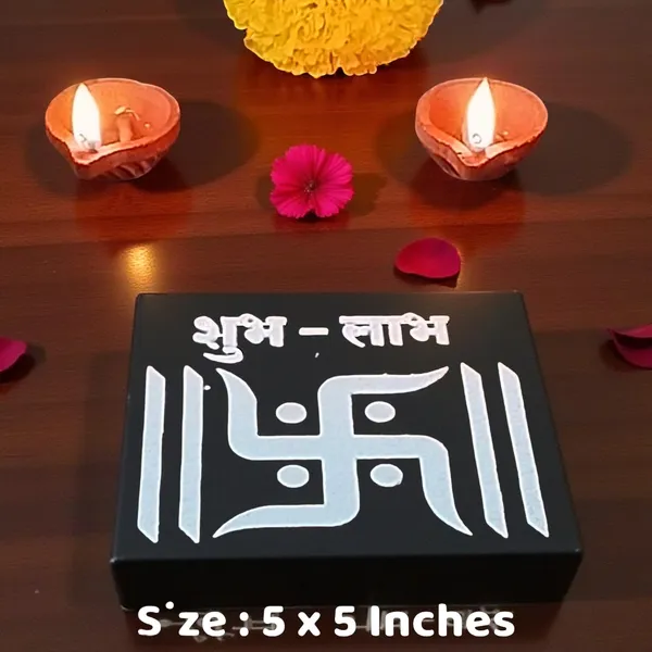 Searchers_Paradise_Swastik_Shub_Labh_Rangoli_Stencil_Wooden_5x5_Inches_Pack_of_1_Piece