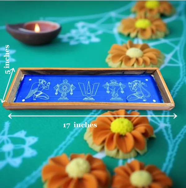 Searchers_Paradise_Thenkalai_Shankh_Chakra_Namah_Hanuman_and_Garuda_Border_Rangoli_Stencil_Wooden_17x5_Inches_Pack_of_1_Piece