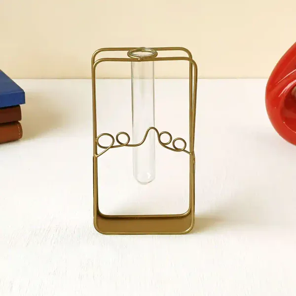 Designer_Rectangular_Golden_Metal_Flower_Vase_With_Glass_Tube_For_Modern_Home_Decor
