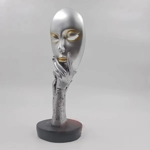 Abstract_Face_Thinking_Sculpture_â€“_Silver_&_Gold_Accent