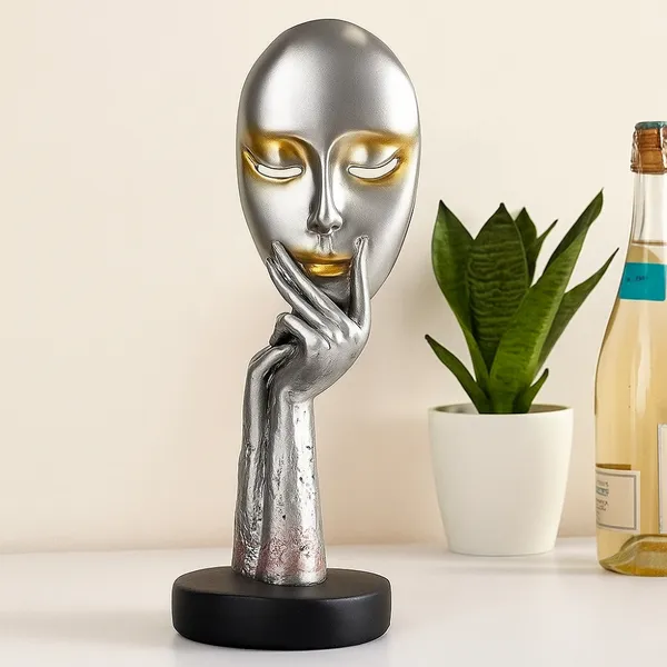 Abstract_Face_Thinking_Sculpture_â€“_Silver_&_Gold_Accent