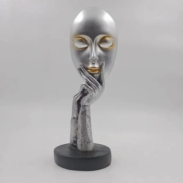Abstract_Face_Thinking_Sculpture_â€“_Silver_&_Gold_Accent