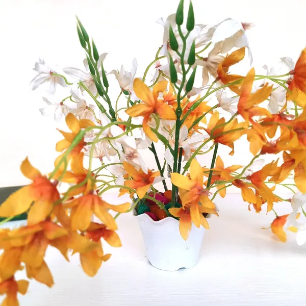 Artificial_Orange_And_White_Lily_Plant_in_White_Pot