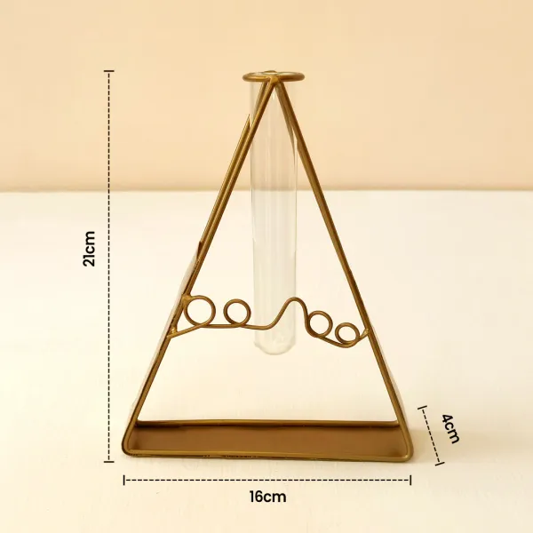Stylish_Triangleshaped_Golden_Metal_Flower_Vase_With_Glass_Tube_For_Elegant_Home_And_Office_Decor