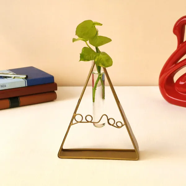 Stylish_Triangleshaped_Golden_Metal_Flower_Vase_With_Glass_Tube_For_Elegant_Home_And_Office_Decor