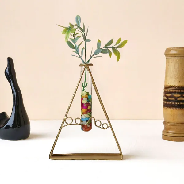 Stylish_Triangleshaped_Golden_Metal_Flower_Vase_With_Glass_Tube_For_Elegant_Home_And_Office_Decor