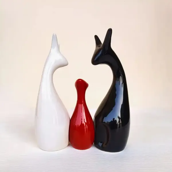 Set_Of_3_Deer_Showpiece_Made_Of_Ceramic_Figurine_And_Statues_Red_Black_&_White