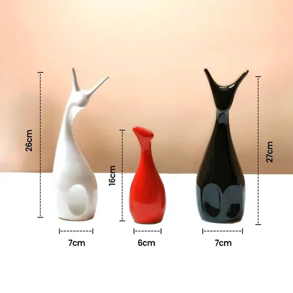 Set_Of_3_Deer_Showpiece_Made_Of_Ceramic_Figurine_And_Statues_Red_Black_&_White
