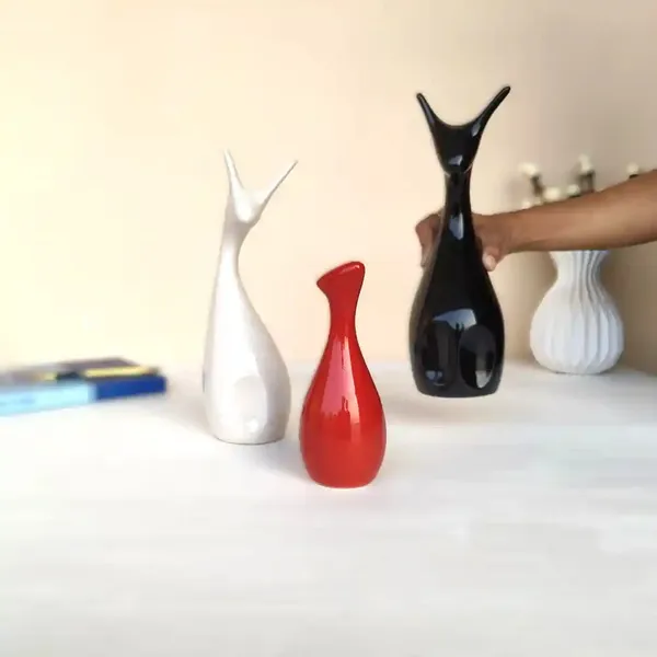Set_Of_3_Deer_Showpiece_Made_Of_Ceramic_Figurine_And_Statues_Red_Black_&_White