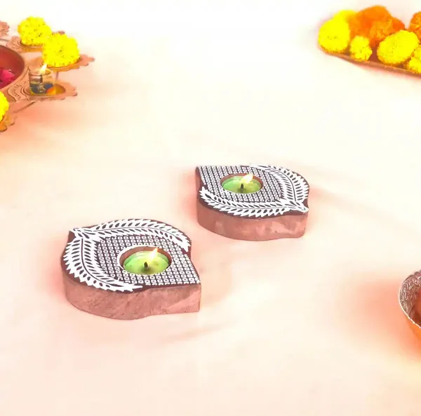Wooden_Paanshaped_Block_Print_Tea_Light_Holder_Perfect_For_Diwali_Rangoli_&_Home_Decor