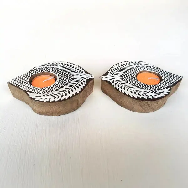 Wooden_Paanshaped_Block_Print_Tea_Light_Holder_Perfect_For_Diwali_Rangoli_&_Home_Decor