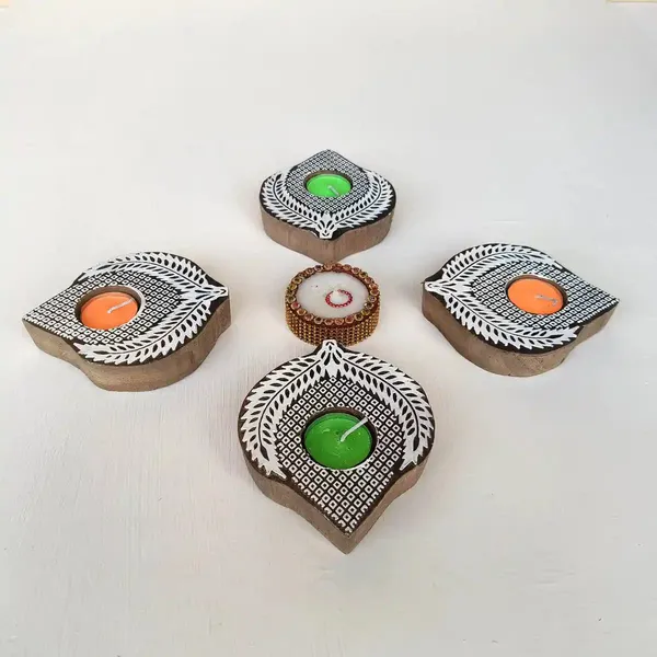 Wooden_Paanshaped_Block_Print_Tea_Light_Holder_Perfect_For_Diwali_Rangoli_&_Home_Decor
