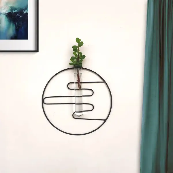 Black_Metal_Wall_Mounted_Glass_Tube_Planter_Flower_Pot_And_Vases