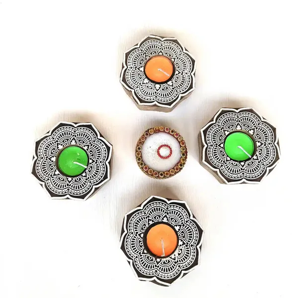 Rangolistyle_Flowershaped_Wooden_Block_Print_Tea_Light_Candle_Holder_Perfect_For_Diwali_&_Festival_Decorations