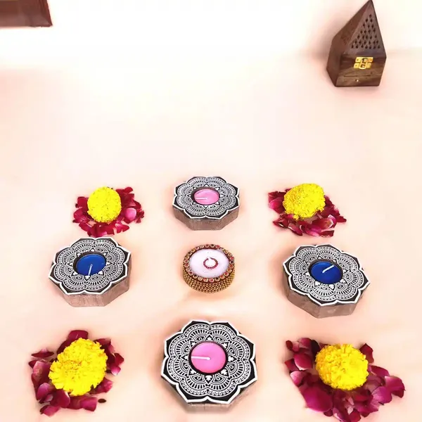 Rangolistyle_Flowershaped_Wooden_Block_Print_Tea_Light_Candle_Holder_Perfect_For_Diwali_&_Festival_Decorations