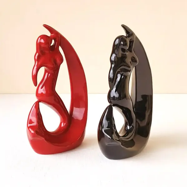 Set_of_2_Modern_Mermaid_Sculptures_Red_&_Black_Ceramic_Showpiece__For_Living_Room_Decor
