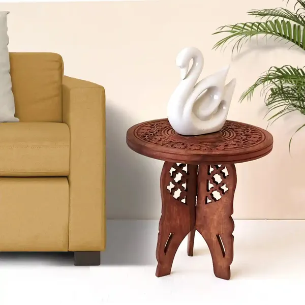 Handcarved_Wooden_Round_Table_Premium_Quality_&_Foldable_Side_Table