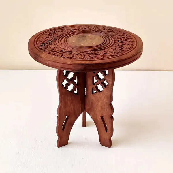 Handcarved_Wooden_Round_Table_Premium_Quality_&_Foldable_Side_Table